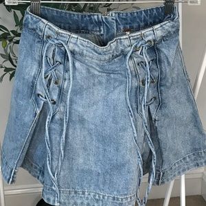 Free People Denim Lace Up Pleated Skirt Size 0